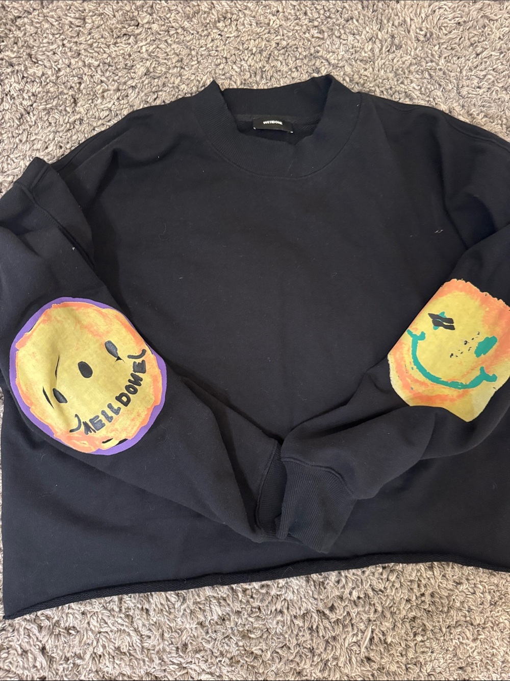 We11done black Sweatshirt with Smiley Elbow Patches cropped